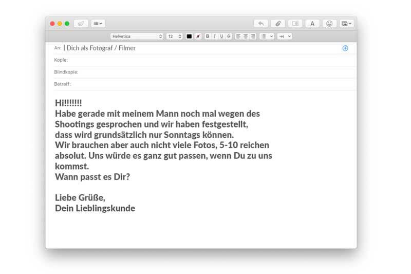 eMail Vorlagen Hochzeitsfotograf E-Mail