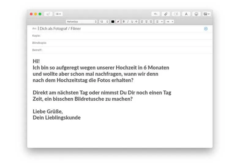 eMail Vorlagen Hochzeitsfotograf E-Mail