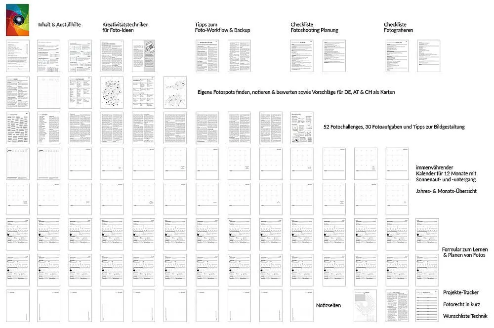 Fotografieren Challenge Logbuch Planer Fotografie Buch Übersicht