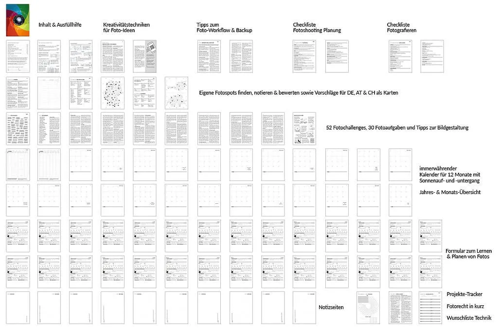 Fotografieren Challenge Logbuch Planer Fotografie Buch Übersicht