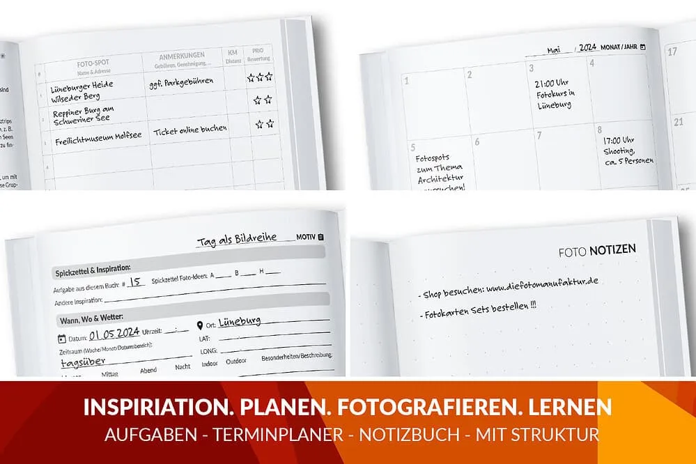 Notizbuch Aufgaben Challenges Fotografie