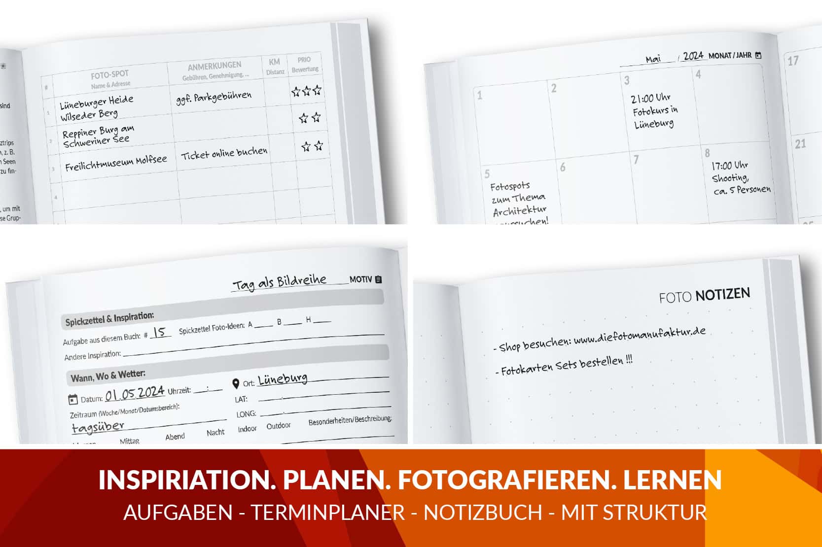Notizbuch Aufgaben Challenges Fotografie
